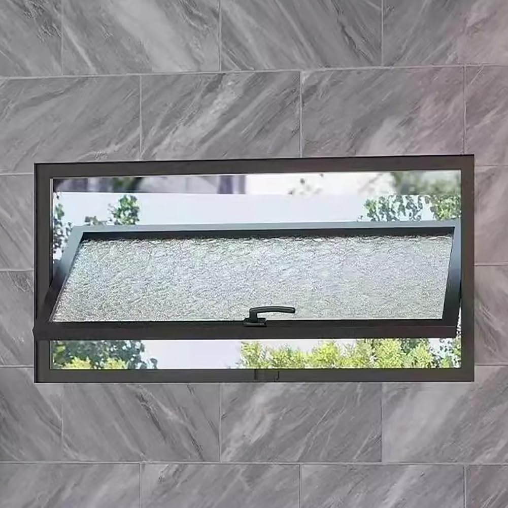 Rectangle House Window, 360° Rotatable Shed Window, Flush Mount Ventilation Windows with Handles, Replacement Metal Tempered Glass Window for Bathroom, Office,Black,100cmx40cm