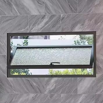 360 Rotatable Flush Mount Hopper Window - Aluminum Alloy Frame w/Tempered Glass & Handle - for Basement, Shed, Bathroom, Tiny Home Ventilation & Privacy,Black,90cmx40cm