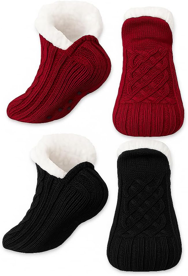 SoulQ Flauschige Hausschuhsocken – Wärmende Stricksocken Mit Rutschfester Sohle, Für Damen & Herren