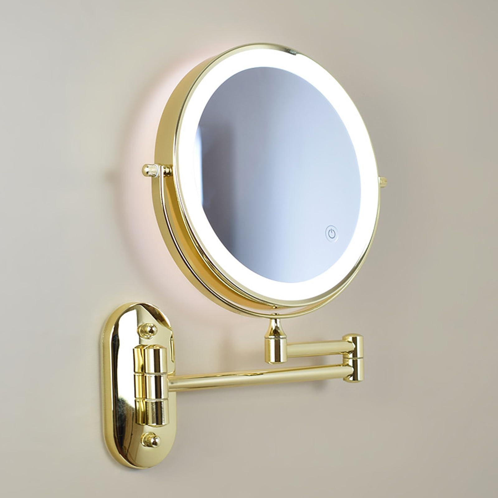 Specchio Trucco Con Luci Da Parete Oro Bagno Ingranditore Da Muro 5x/1x Con Braccio Estensibile Rotazione A 360° Bifacciale Braccio Telescopico Regolabile Modalità Luce A Tre Colori(Gold)