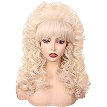 80s Long Curly Vintage Cosplay Wig with Bang for Women 60 70s Queen Costume for Halloween Party (Blonde)