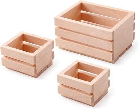 LOGOFUN 3PCS Dollhouse Storage Baskets Wooden Milk Crates