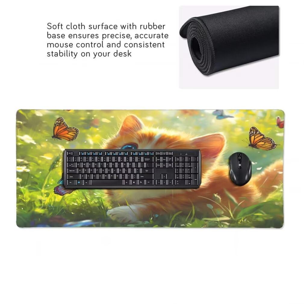 Tappetino Mouse XXL 1200x600mm Gattino Carino Grande Mouse Pad, Tappetino Scrivania con Bordi Cuciti, Grande Mousepad Gaming con Base Antiscivolo per Giocatori, Ufficio e Casa (Farfalla) -MP1536