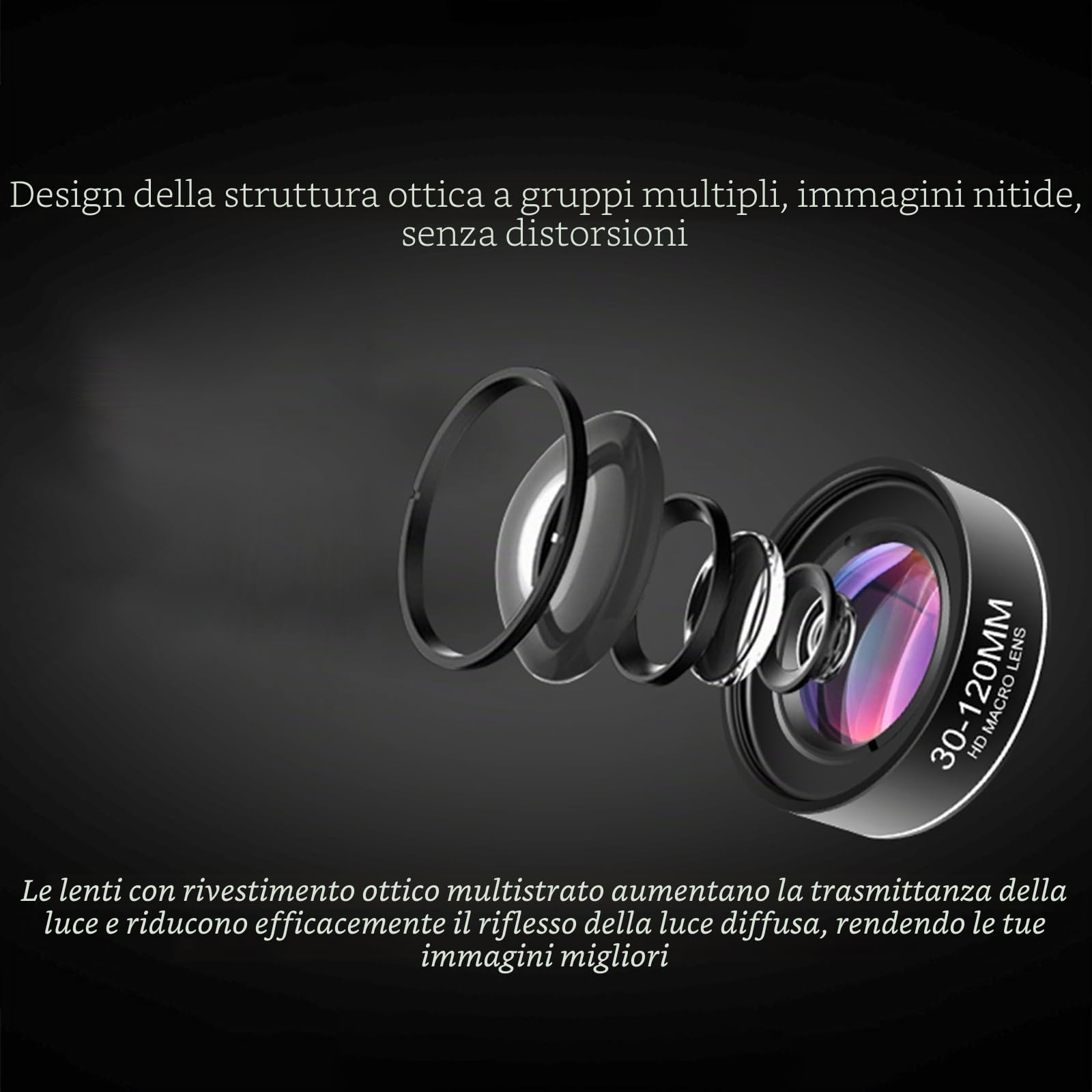 Andoer - Obiettivo macro universale per smartphone da 30 mm a 120 mm, senza distorsioni, con panno di pulizia, scatola