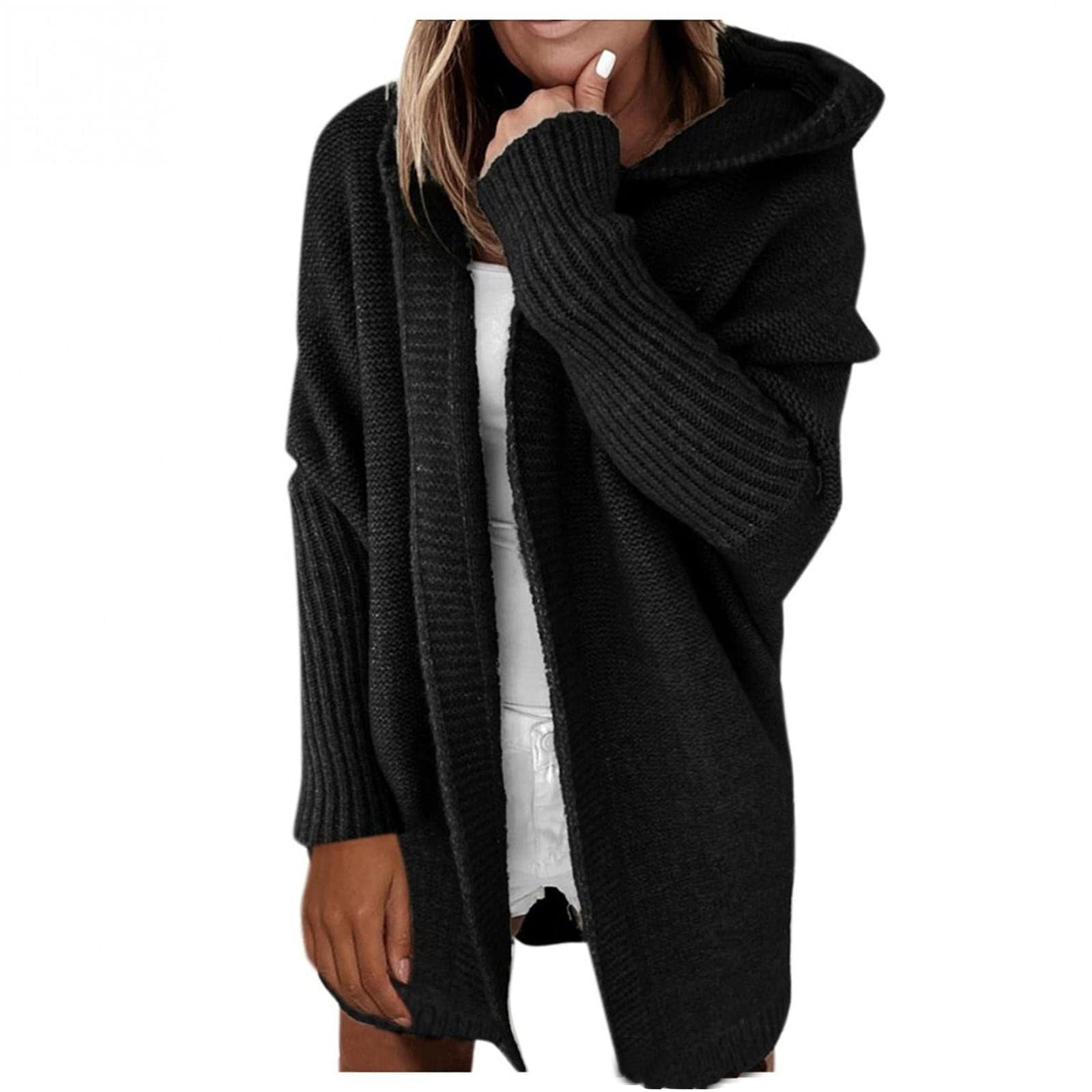 Amazon.com: Women Open Front Hooded Cardigan Sweaters Ribbed Cable