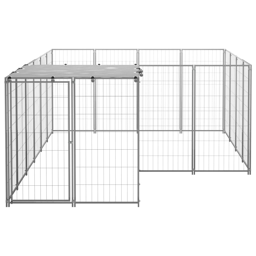 Perrera de acero de 6,05 m² con techo de polietileno impermeable para uso en exterior e interior, plegable, protección segura, recinto para mascotas, ideal para cachorros y perros pequeños
