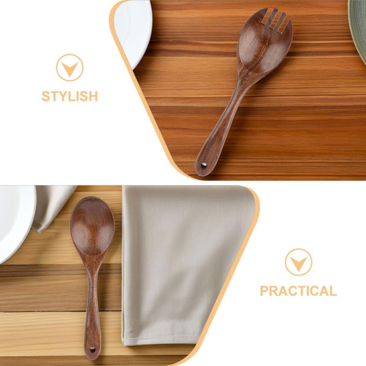 Wood Salad Servers 4 Piece Set, Wooden Kitchen Utensils