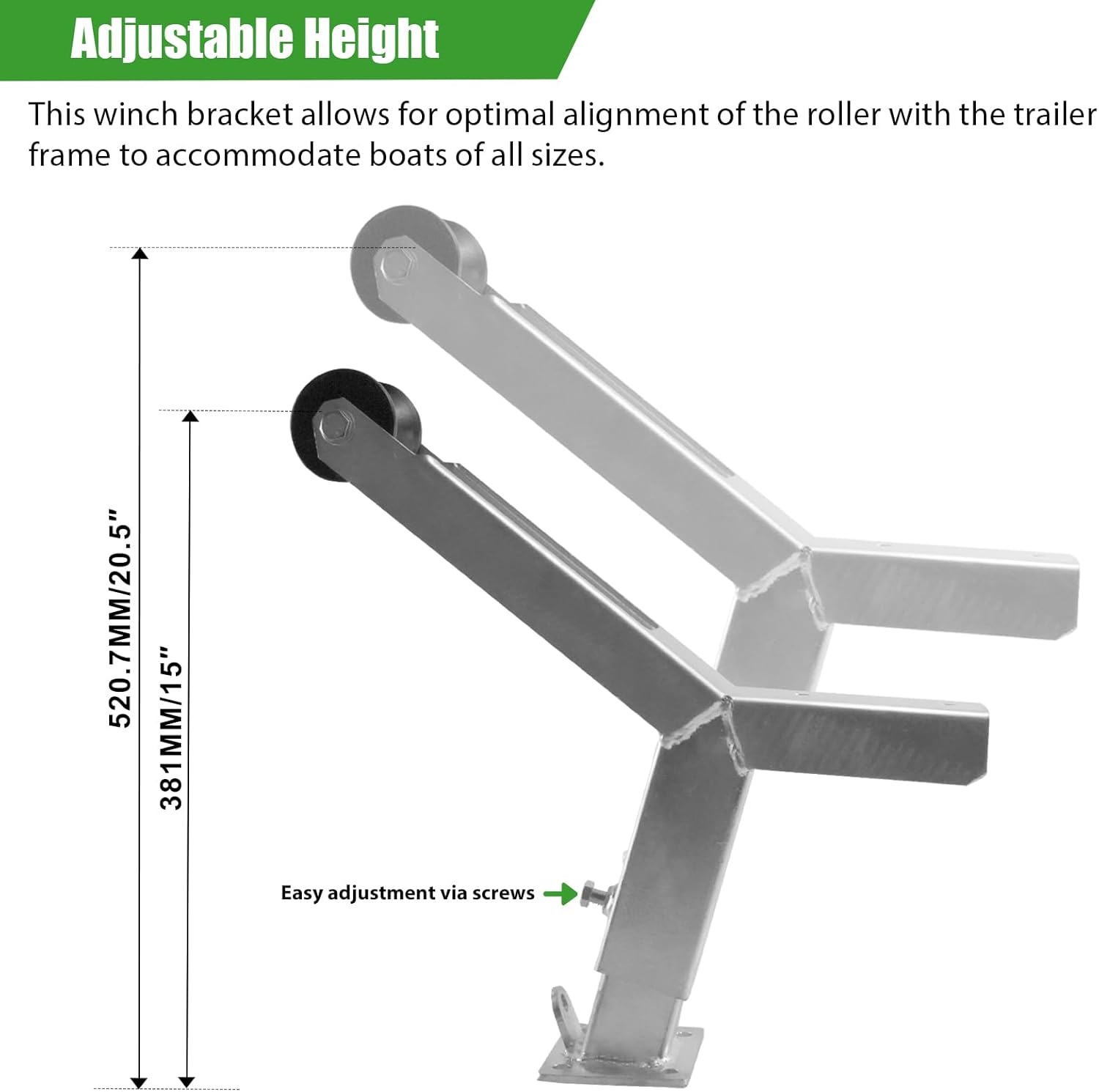 Boat Trailer Winch Stand with Roller Compatible with 3" W x 4" H Trailer Drawbar Adjustment Height Boat Winch Mount Boat Trailer Winch Stand