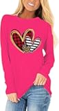 Womens Love Heart Raglans T-Shirts Casual Long Sleeve Valentine's Wife Day Graphic Tees Tops