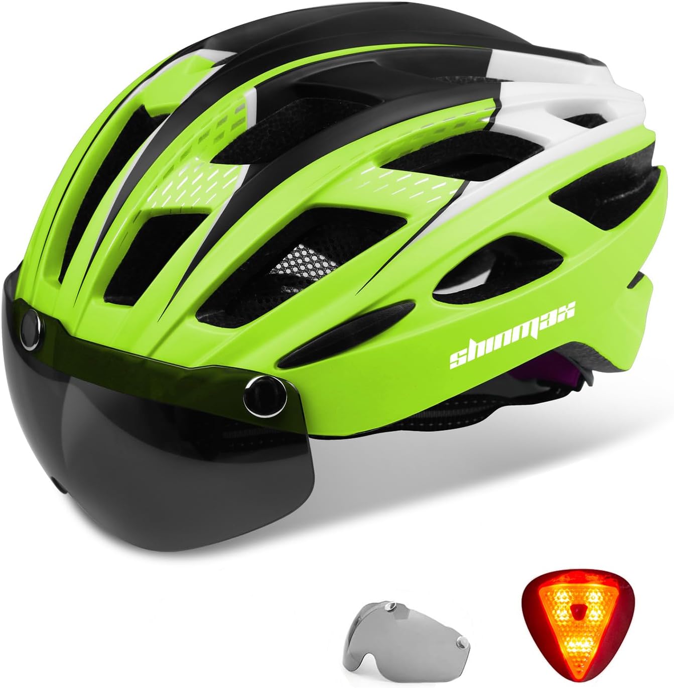 Shinmax Bike Helmet for Men Women, Adult Cycle Helmet with LED Rear Light, Detachable Magnetic Visor, Lightweight Breathable MTB & Road Bicycle Helmet, Adjustable 57-62cm