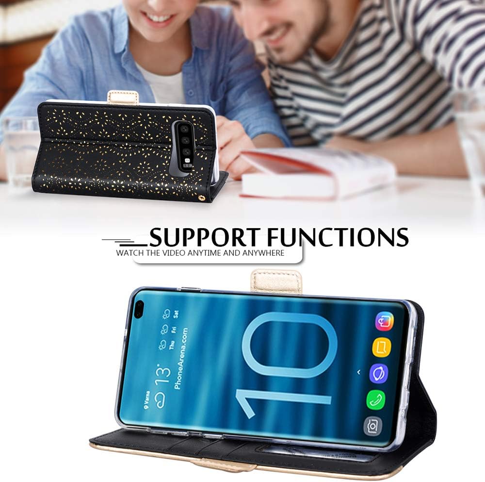 WWW Samsung Galaxy S10 Plus Case,Galaxy S10 Plus Wallet Case, [Luxurious Romantic Carved Flower] Leather Wallet Case [Inside Makeup Mirror] [Kickstand Feature] for Galaxy S10 Plus 6.4"(2019) Black