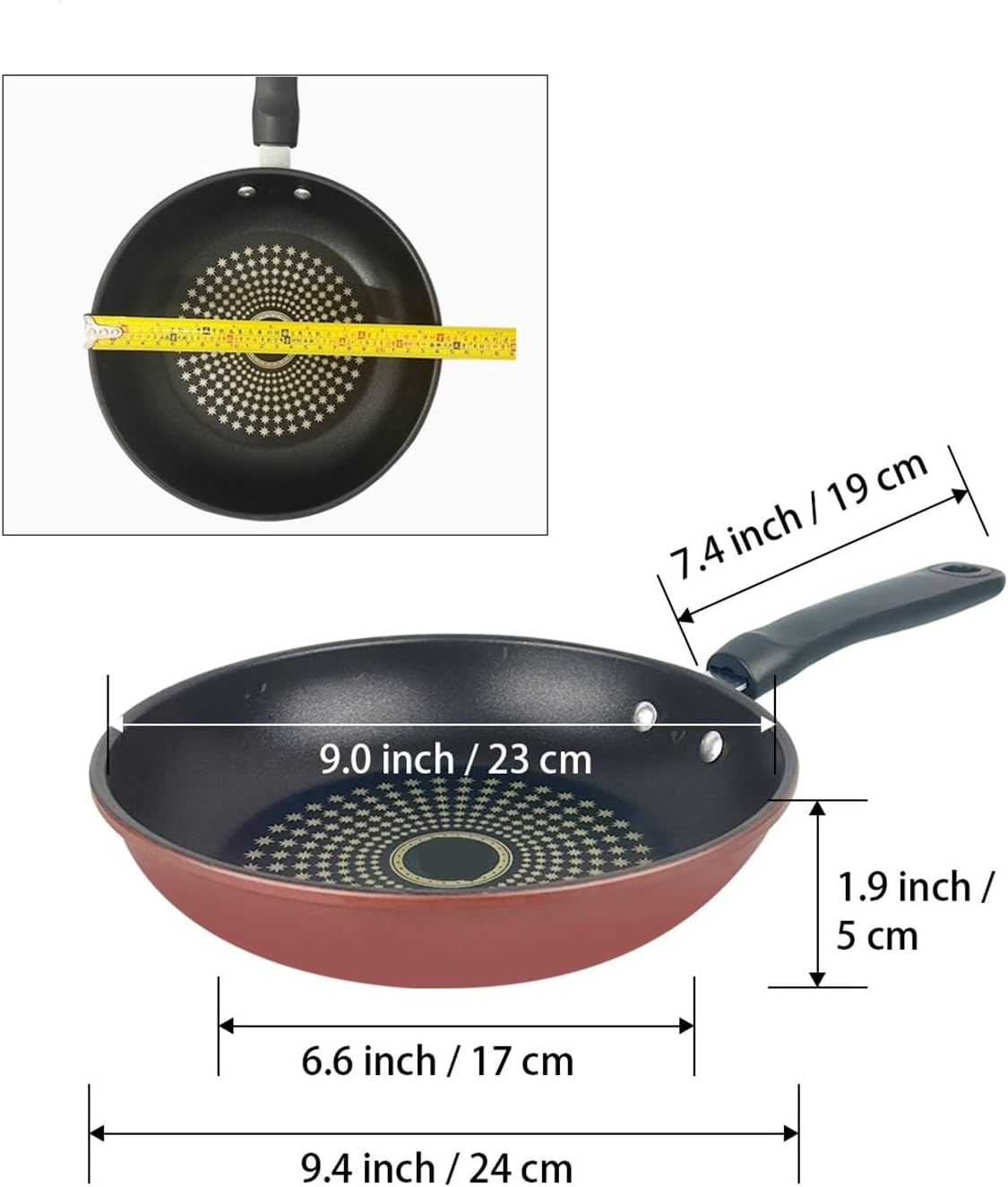 24cm Iron Fying Pan Saute Pans Nonstick Cooking Wok Steak Egg Pans,Easy To Clean,Compatible With All Stove Tops,Red