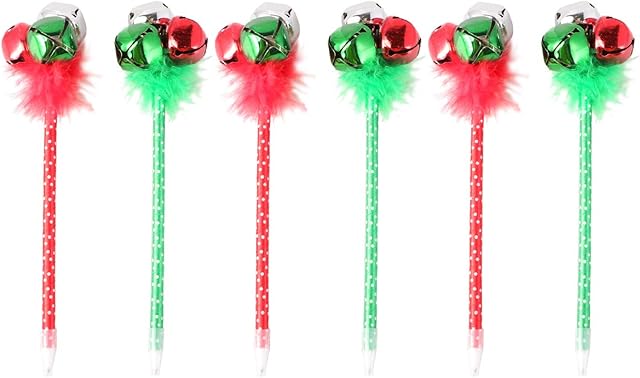 NUOLUX 6Pcs Red and Green Christmas Themed Jingle Bell Ballpoint Pen Christmas Holiday Festive Party Favors Gift Pens