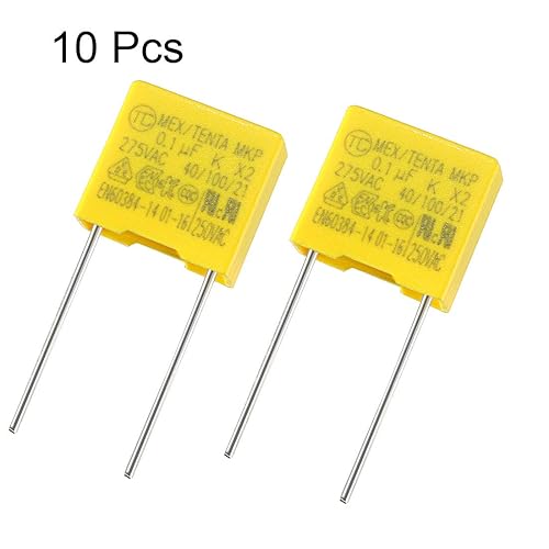 Miniatura 2 de uxcell Condensadores de seguridad de película de polipropileno 0.1uF 275VAC X2 MKP 10 Pcs