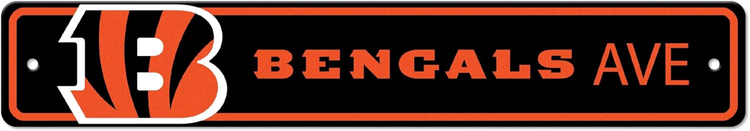 FANMATS NFL Cincinnati Bengals Team Color Street Sign Decor 4in. x 24in. Lightweight Plastic Wall Mount Sign