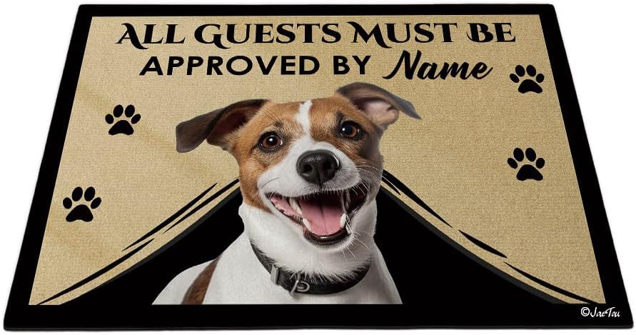 All Guests Must Be Approved Welcome Doormat Jack Russell Terrier Dog Decor Funny Customized Floor Rug for Dog Lover, 27.5x17.7 Inches