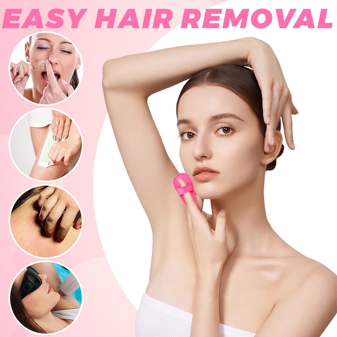 10pcs Depilación Facial, 2 almohadillas de piel de color rosa para las piernas y 8 de papel negro de depilación fina, para los brazos del cuerpo de la cara para las mujeres