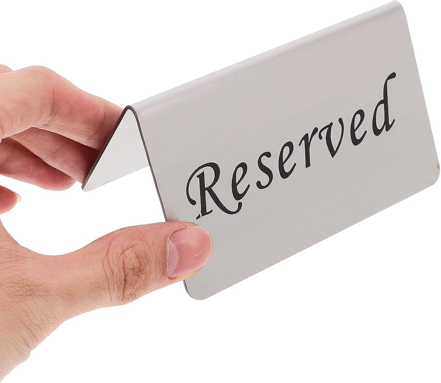 4pcs Stainless Steel Reserved Table Signs for Restaurant and Wedding Banquet, V-shaped Tent Design, Silver Color, Sturdy Tabletop Reservation Display