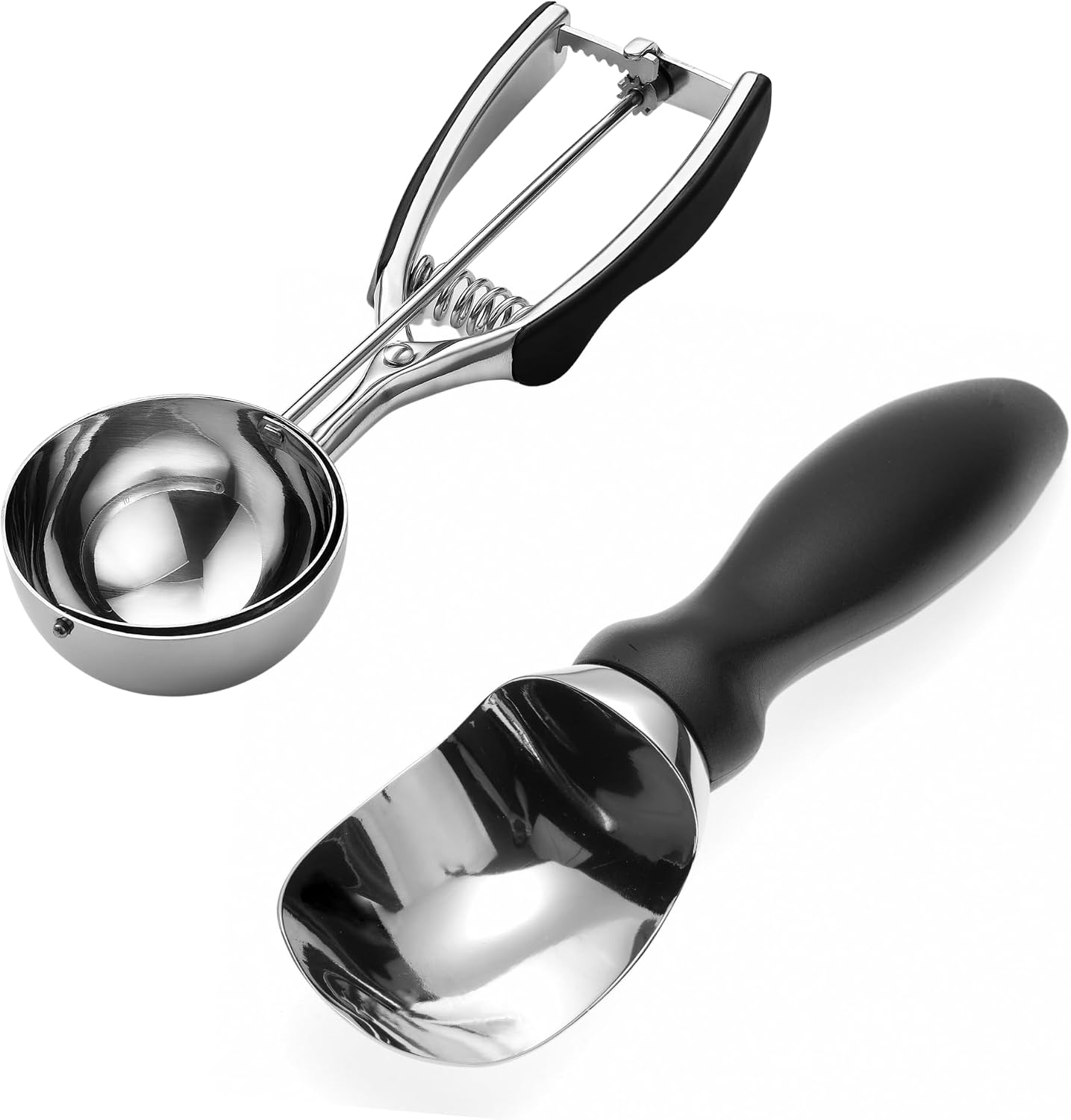 Spring Chef Extra Large #10 Cookie Scoop, 5.5 Tablespoon & Stainless Steel Ice Cream Scoop - 2 Product Bundle - Black