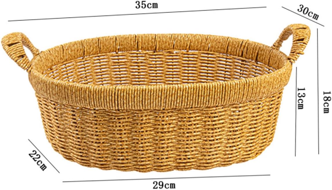 ABOOFAN Simulated Rattan Serving Tray Bread Basket with Dual Handles Large Oval Deep Wicker Fruit Snack Storage Organizer for Kitchen and Outdoor Picnic