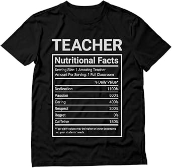 Tstars Gift For Teacher Shirt Funny Teacher Nutritional Facts Label T-Shirt