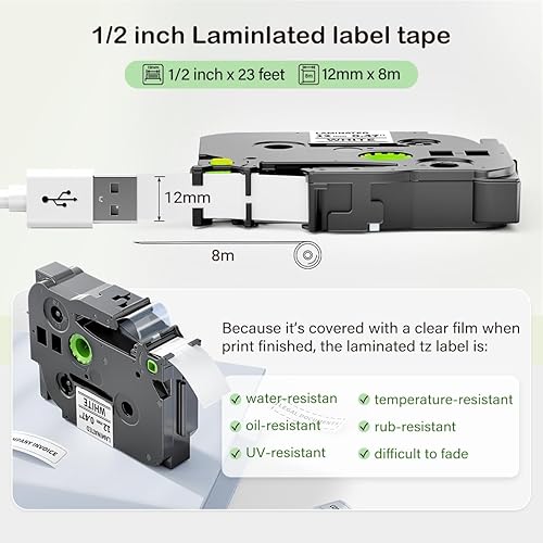Miniatura 2 de TZE231 - Cinta para etiquetadora compatible con Brother P Touch TZe-231 0.472 in 0.47 pulgadas, cinta blanca laminada TZ de 12 pulgada para PT-D210
