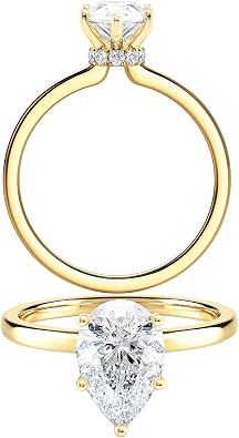 Diamond Wish IGI Certified 1 to 2 1/5 Carat Pear Cut Lab Grown Diamond Ribbon Halo Engagement Ring for Women in 14k Gold E-F, VS1-VS2, cttw Anniversary Promise Ring Size 4 to 9
