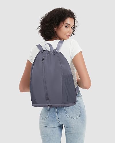 Miniatura 3 de sportsnew Mochila deportiva con cordón y compartimento para zapatos, mochila con cordón para mujeres y hombres, patente pendiente, Gris, Classic