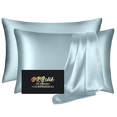 Silk Pillow Cases 2 Pack, Mulberry Silk Pillowcases Standard Set of 2, Health, Smooth, Anti Acne, Beauty Sleep, Both Sides Natural Silk Satin Pillow Cases for Women 2 Pack with Zipper for Gift,White
