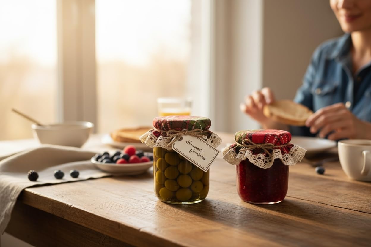 10 Pieces Elastic Jar Cover Cloth - 100% Cotton - Stretchy Colorful (Red and Green) Plaid Pattern - Breathable Fermentation Lid Bowl - Reusable Elastic Cloth Jar Covers