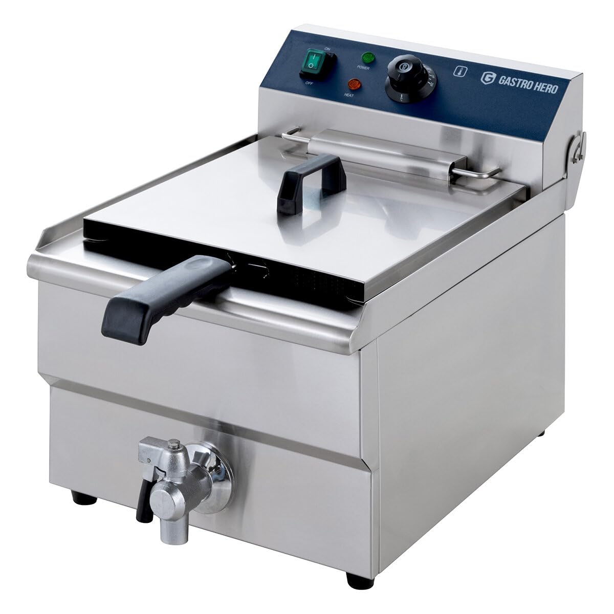 GastroHero Friggitrice elettrica ECO 13 litri, 5000 W, 400 V, in acciaio inox, con rubinetto di scarico e cestello, termostato, friggitrice professionale per gastronomia e snack