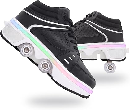 Roller Skates for Girls Kids Women Men Double Row Retractable Roller Skates Adjustable Parkour Roller Skates Deformation Sneaker Outdoor Sneakers