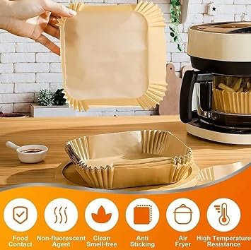 Orret Home Airfryer Baking Paper, Fryer Oil Paper, Fireproof Paper 100 Pieces Oil Paper For Hot Air Friers, Oil And Water Resistant Baking Paper (100 Pieces)