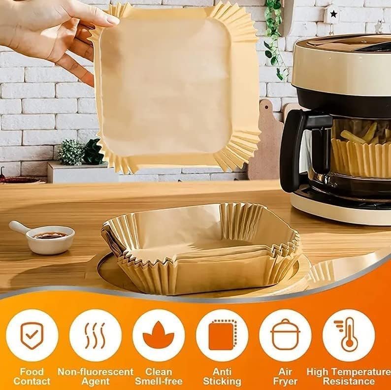 Orret Home Airfryer Pişirme Kağıdı, Fritöz Yağlı Kağıdı, Yanmaz Kağıt 100 Adet Sıcak Hava Fritözleri İçin Yağlı Kağıt,Yağa Ve Suya Dayanıklı Pişirme Kağıdı (100 Adet)
