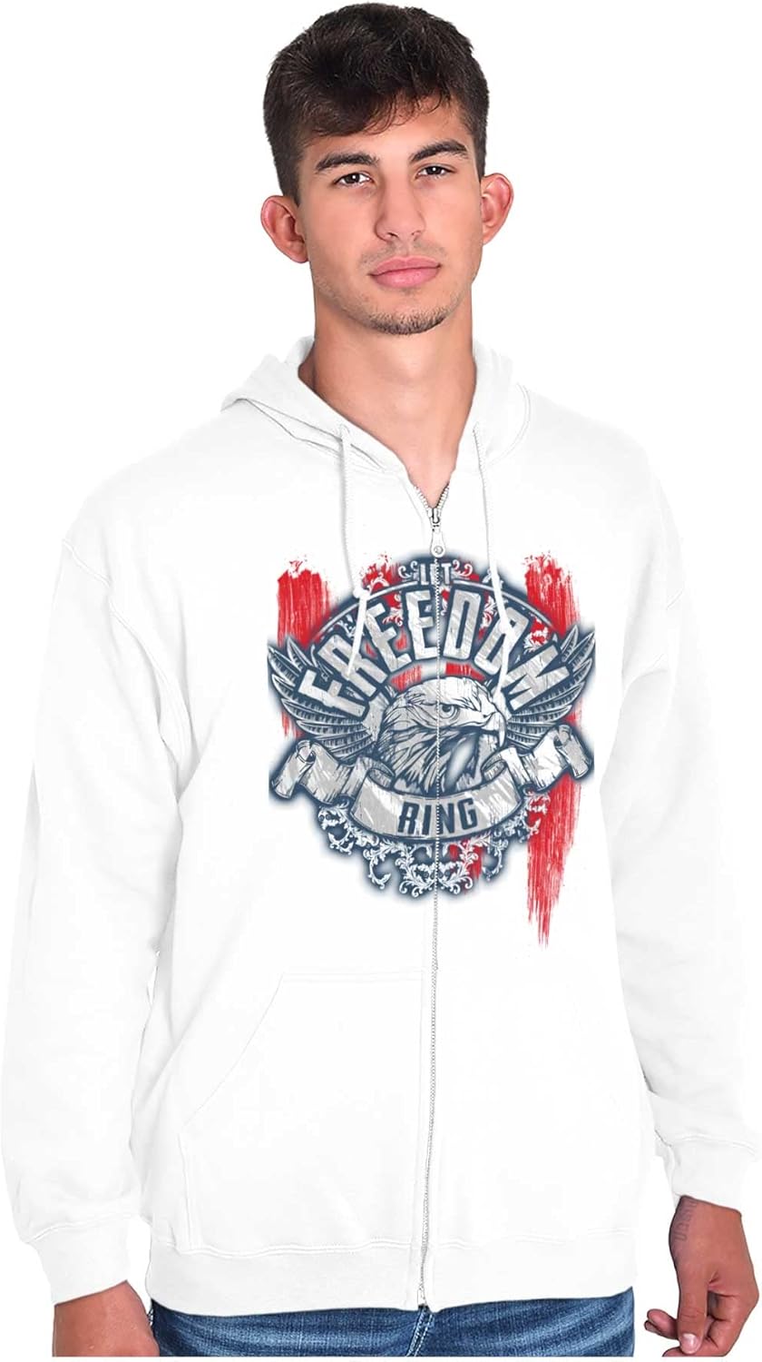 Brisco Brands Let Freedom Ring American Flag Eagle Zip Up Hoodie Mens Womens Medium White image 4 of 7 B09L5CDRT1