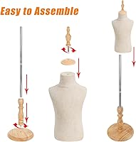 Vista 4 de Maniquí Infantil, Ajustable para Niños y Bebés para Exhibición de Ropa y Bufandas en Tienda, 2-3 Años de Edad