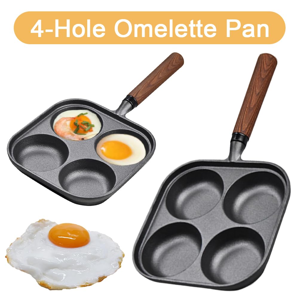 Padella per frittata, padella antiaderente in ghisa per 4 tazze, con manico, padella per frittelle, frittate, crêpe, per colazione, uova fritte, pancake, bistecche, hamburger, pancake