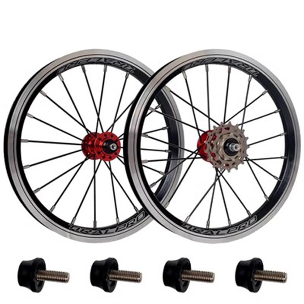 Bicicletta Pieghevole BMX 14 16 Pollici Ruote Freno V Mozzo con Pignoni 9T 13T 17T Anteriore Posteriore Cerchi Lega Alluminio Leggero Doppia Parete (Color : Black-Red, Size : 16inch)