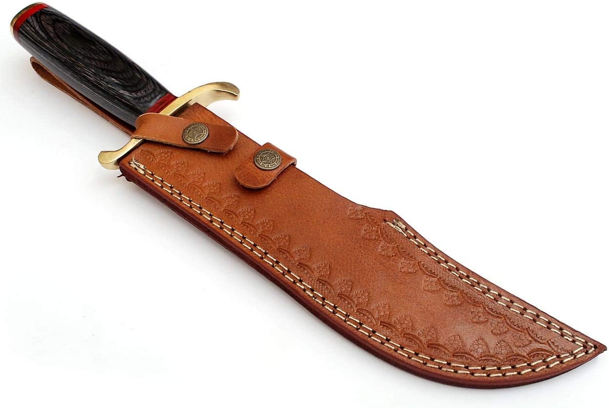 Nеw Prоduсt SharpWorld 15 Inches Custom Damascus Knife Black Wood Handle w/Brown Leather Sheath TJ118