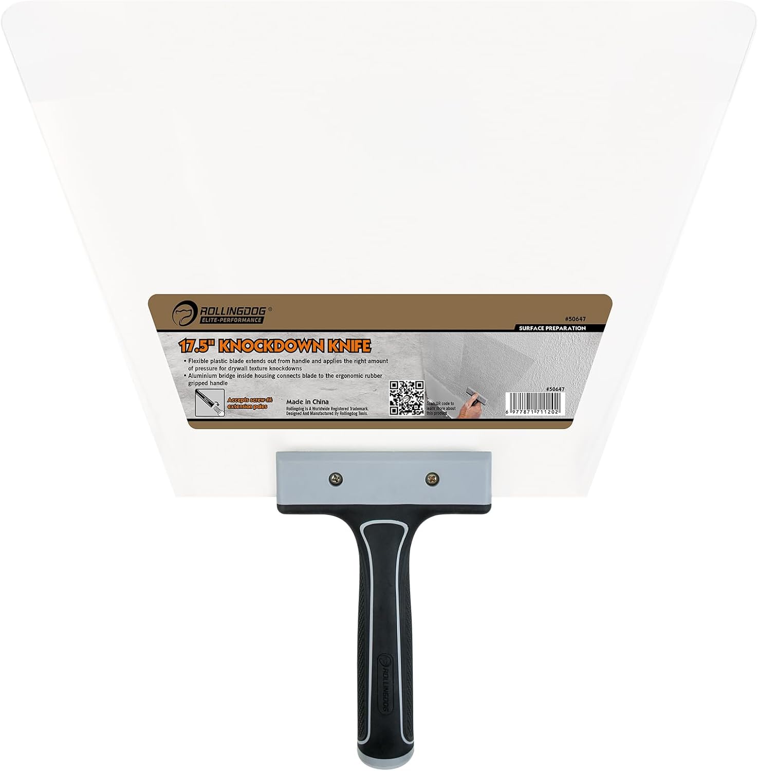 ROLLINGDOG 17.5 Inch Knockdown Knife - Threaded End Can be Attached to Extension Pole,Acrylic Plastic Blade,Ideal for Creating Knockdown Texture 17.5" Knockdown Knife