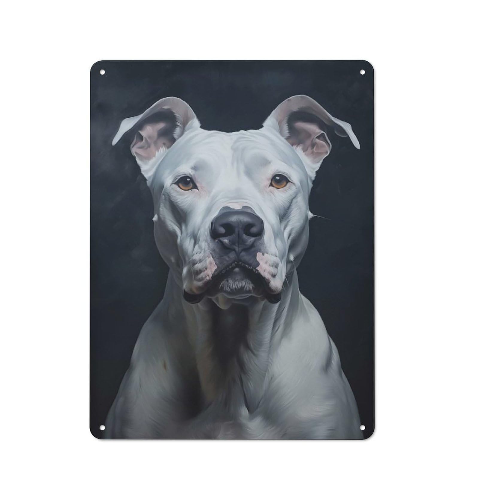 Junmoney Style-15 White Dogo Argentino Portrait Vintage Tin Wall Plaque 40X30cm For Hobby Room Or Studio, A Decorative Metal Sign For Hobby Rooms And Studios