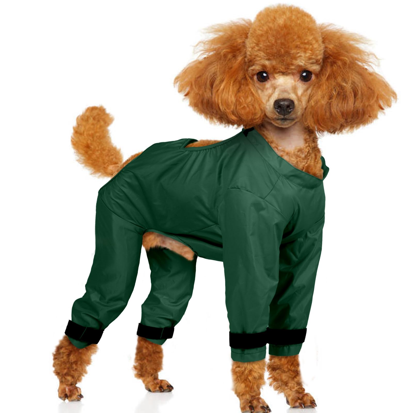 OUOBOB Dog Four - Leg Rain Coat, Waterproof Chest, Belly & Leg Protector for Medium Dogs, Adjustable Vest for Wet Grass/Mud, Post-Rain Walks, Green, M
