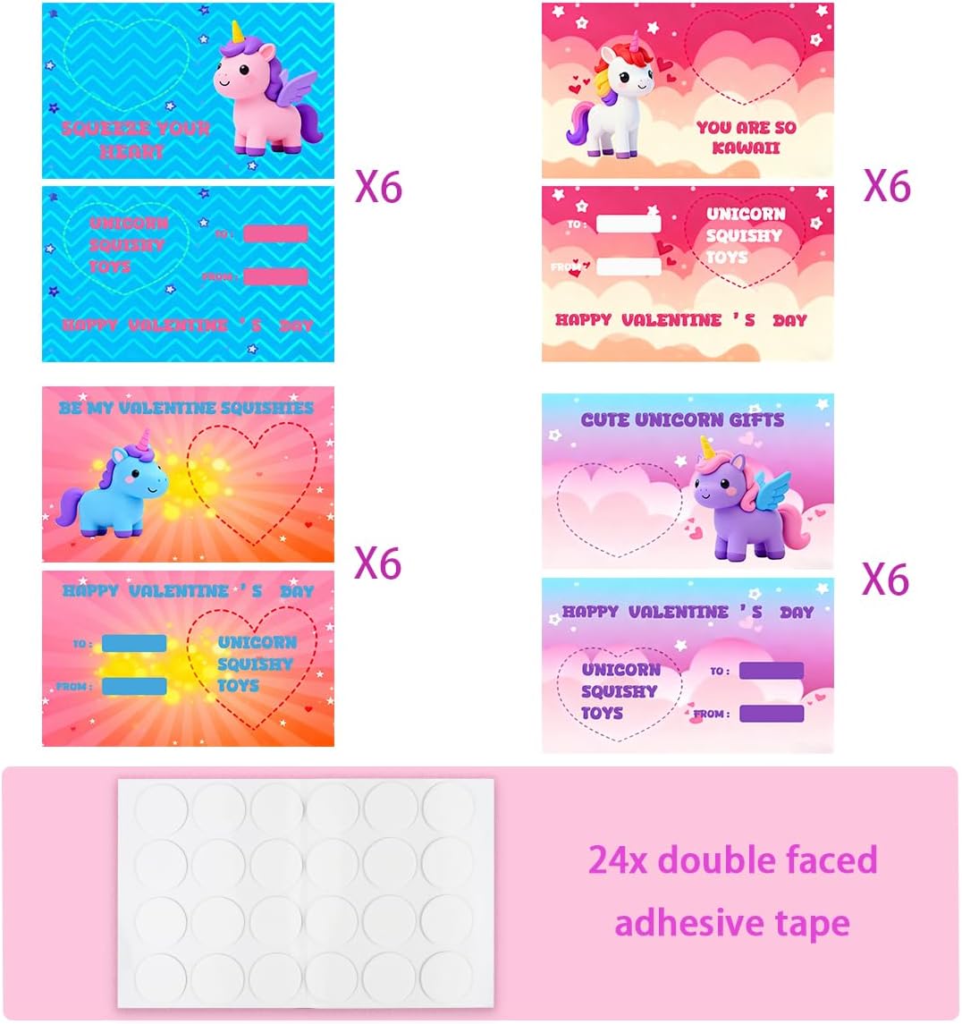 Jofan 24 PCS Unicorn Mochi Squishy Toys with Valentines Cards for Kids Valentines Day School Class Classroom Gifts Prizes Party Favors