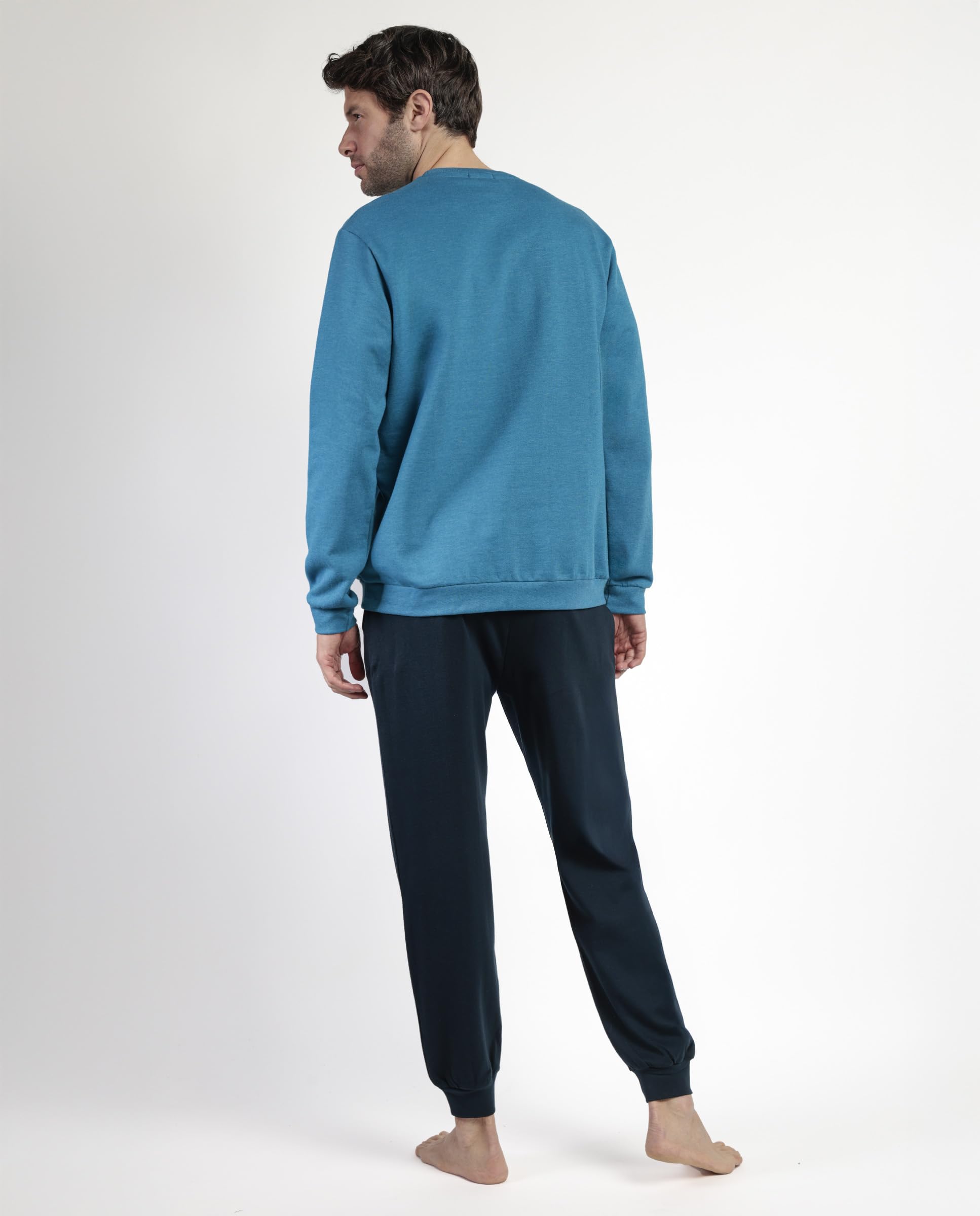 Lois Pijama Hombre Invierno 60% algodón, 40% poliéster, 100% algodón – Pijama de Hombre Camiseta de Manga Larga Neppy, pantalón Largo Cintura Ajustable, con puños y Bolsillos, Color Azul, Talla XXL
