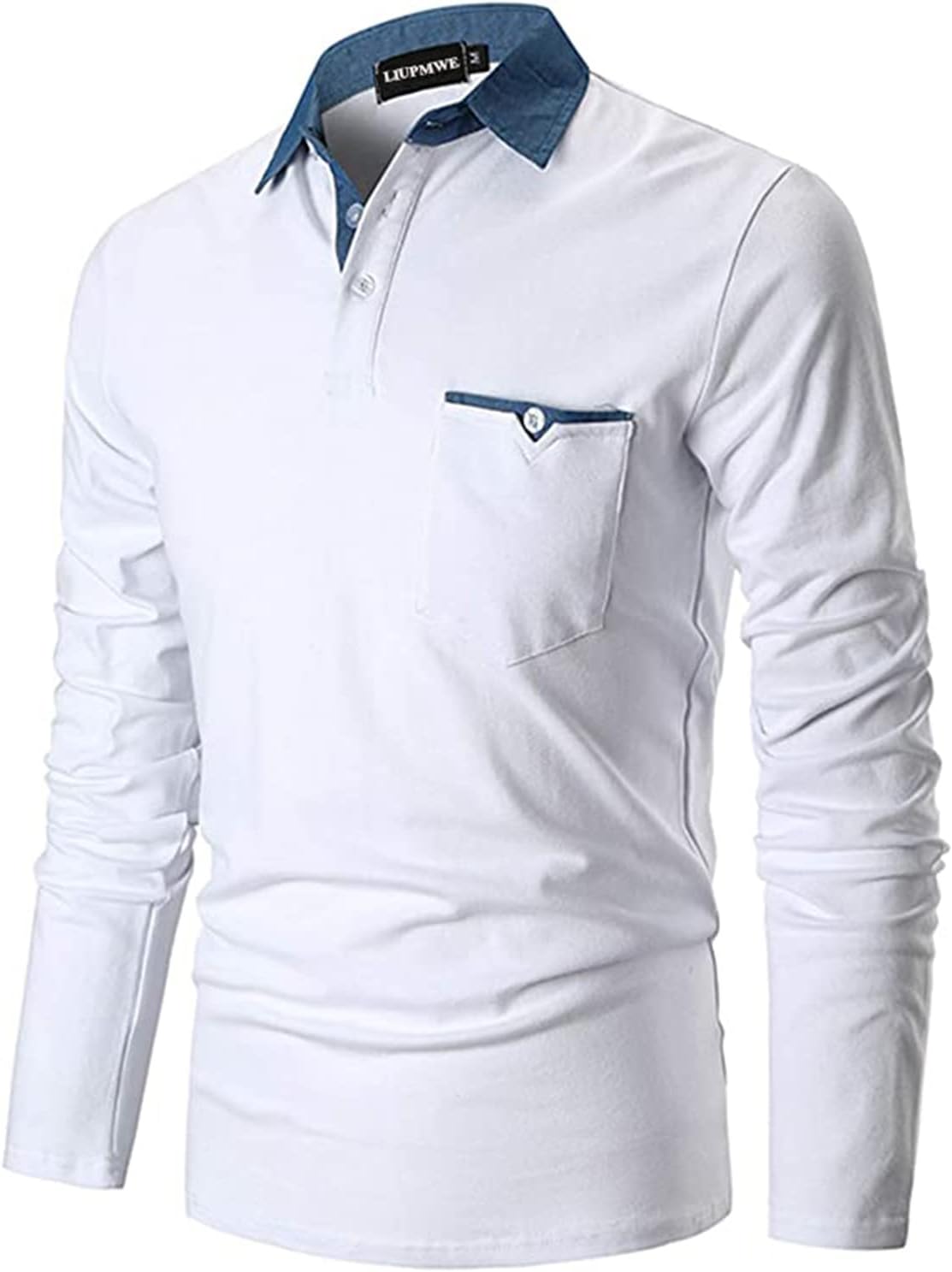 LIUPMWE Men's Shirt Long Sleeve Polo Shirt for Men Basic Slim Fit Long Sleeve Polo Men's Shirts with Pocket Golf Shirts - Image 2