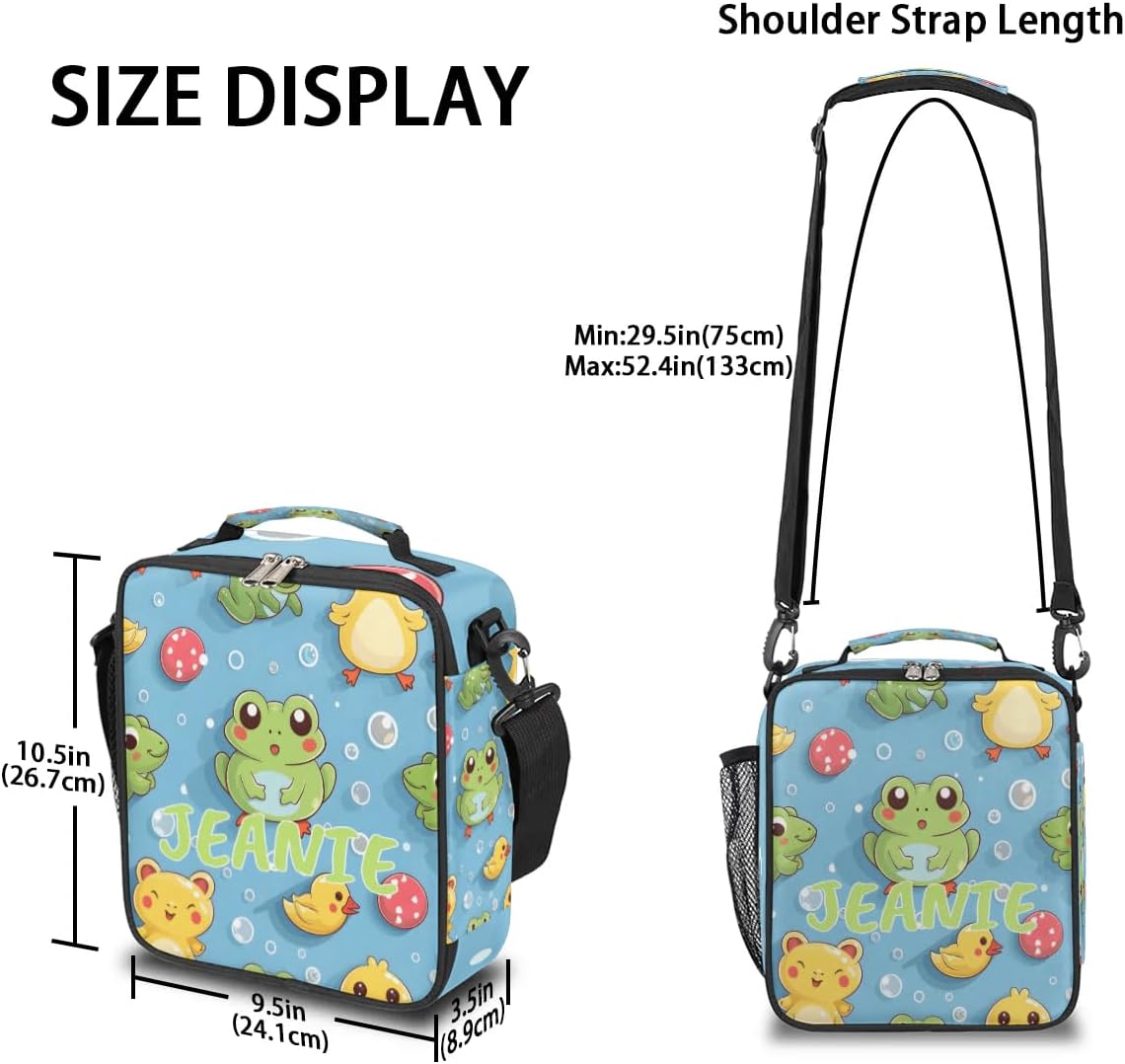 Custom Name Lunch Bag for Cute Animals, Personalized Insulated Cooler Lunch Box, Leakproof Reusable Lunch Tote Bag for Work Office Picnic Travel for Girls Boys Children Pond Frog
