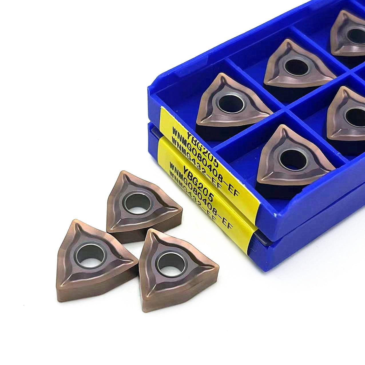 Herramientas de torno de acero inoxidable. 10 Uds WNMG080404 EF YBG205 WNMG080408 insertos de carburo herramienta torneado externo WNMG CNC corte torno Metal(Wnmg080404-ef Ybg205)