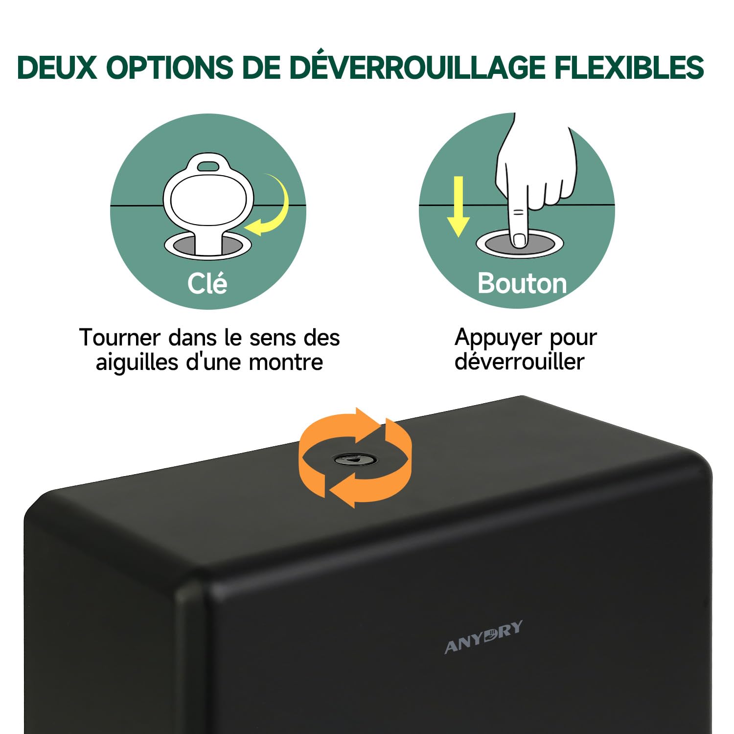 anydry Distributeur d'Essuie-Mains Mural, Pliage H3/V/ZZ, Taille Pliée Max 25,2 x 11,5 cm, Modèle 5302H, Noir