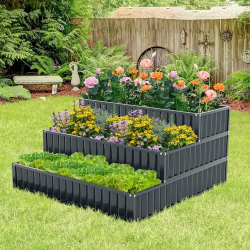 HAPPYGRILL Raised Bed, Galvanized Garden Bed w/Open-Ended Base for Deep Rooted Plants Vegetables Flowers, Modular Assembly, Outdoor Planter Box for Patio Backyard