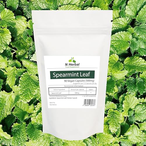 N Herbal Nherbal - Spearmint Leaf 500mg x 90 Vegan Capsules 100% Pure Spearmint (1 Month Supply)